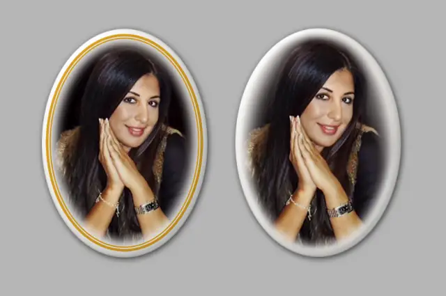 Krāsaina fotokeramika ar zelta un baltu oreolu