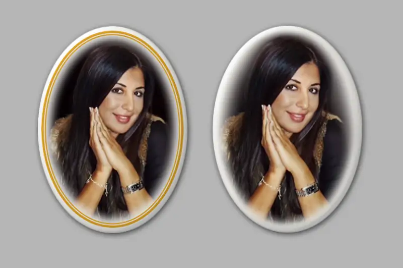 Krāsaina fotokeramika ar zelta un baltu oreolu