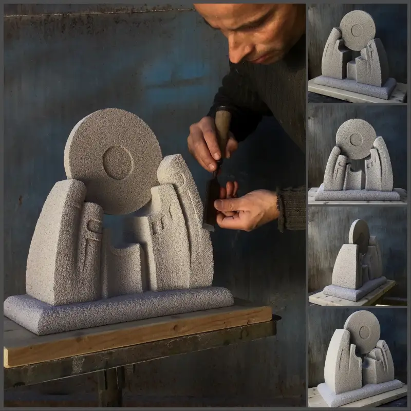 Skulptūras mets - veltījums komponistam A. Kublinskim, izgrebts no gāzbetona