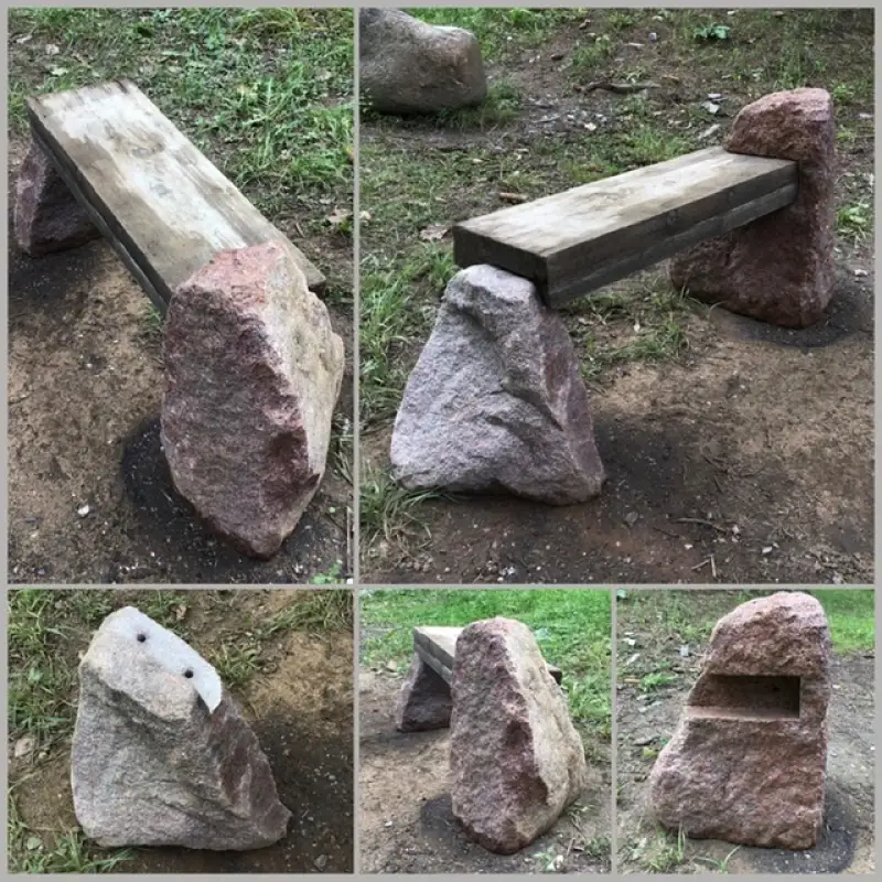 Kapu soliņš - benķis. Dabai harmoniska kombinācija - koks un stabilais laukakmens