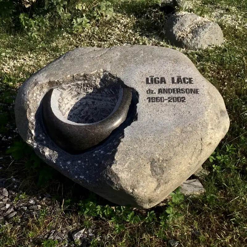 Laukakmens, piemineklis ar izveidotu puķu trauku ar drosmīgu, ekspresīvs akmens plēsumu