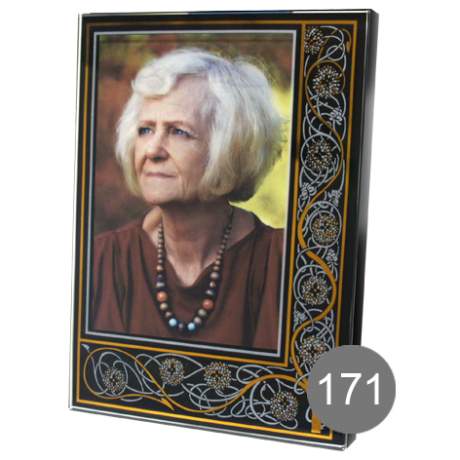 Decorative rectangular portrait on glass.