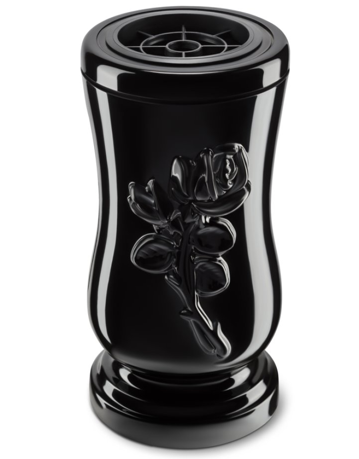 Melna kapu vāze ar rozēm