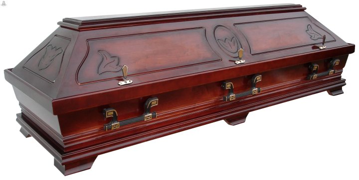 Burgundy coloured coffin