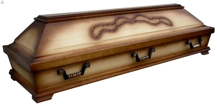 Wooden coffin with oak leaves