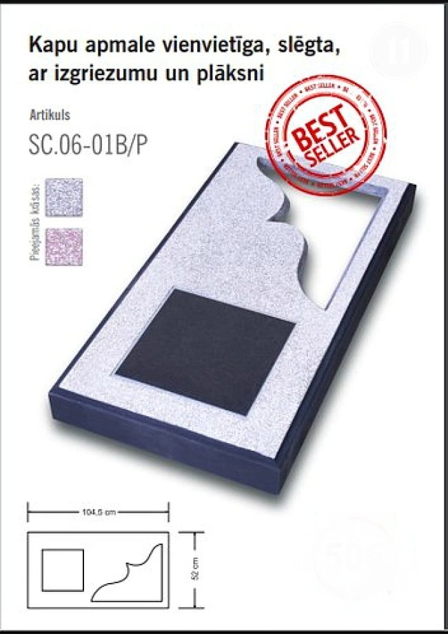 Concrete gravestone with an open corner and a granite plaque