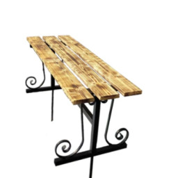 Preview image for  Elegant wooden grave bench with wrought metal legs