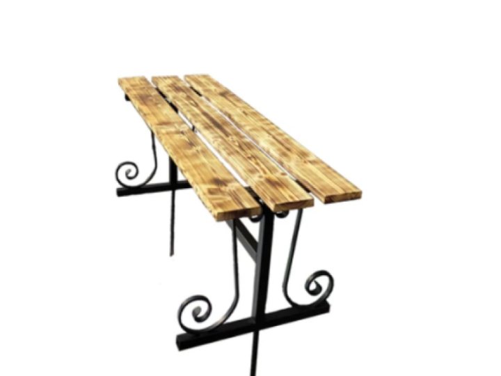 Elegant wooden grave bench with wrought metal legs