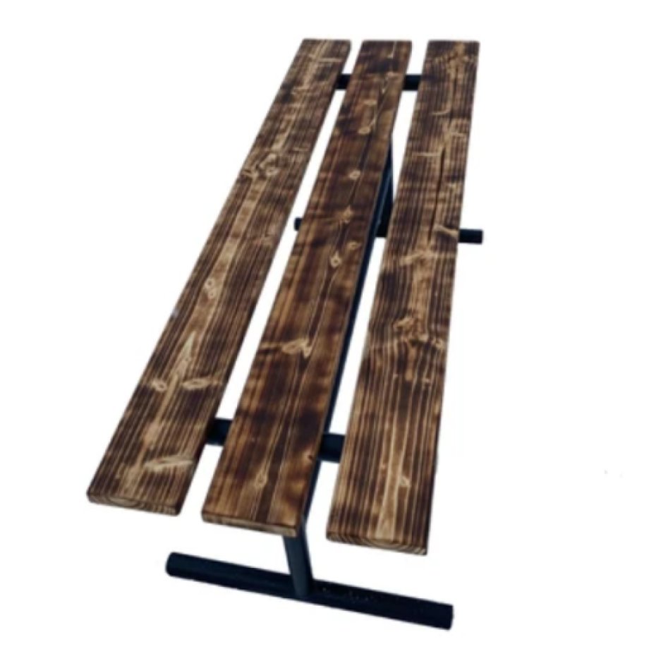 Elegant wooden grave bench with wrought metal legs