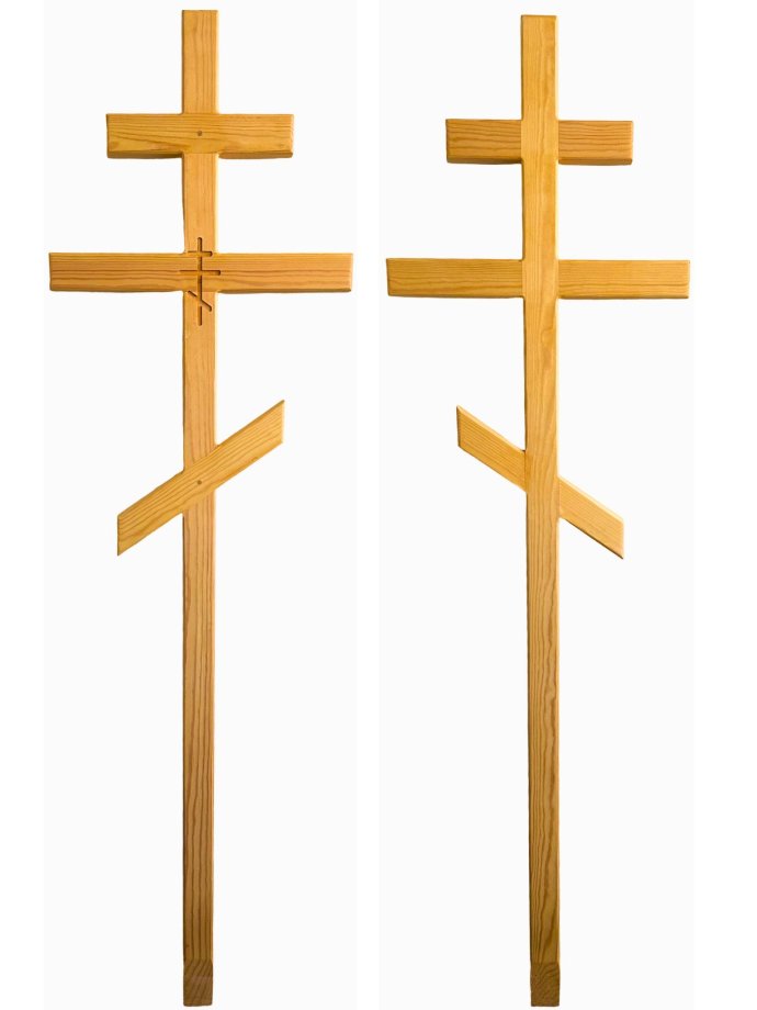 Orthodox wooden cross in light color with engraving