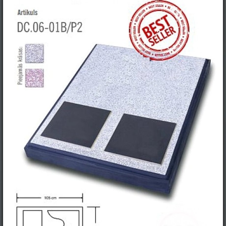 Closed concrete gravestone with a granite plaque