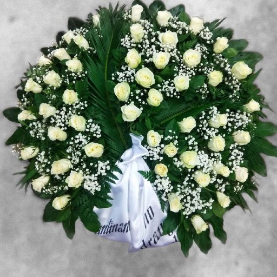 Funeral wreath with white roses
