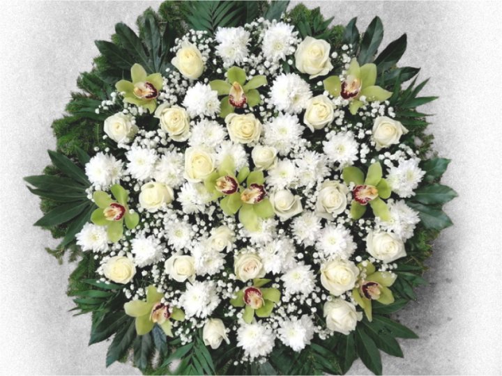 Funeral wreath with roses and orchid flowers