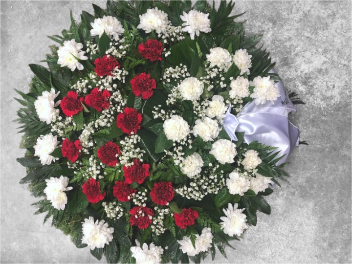 Wreath for funeral with carnation flowers