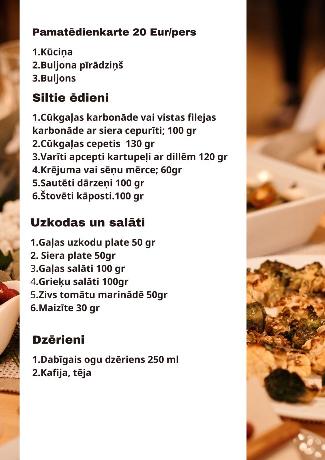 Main Menu for the Funeral Repast