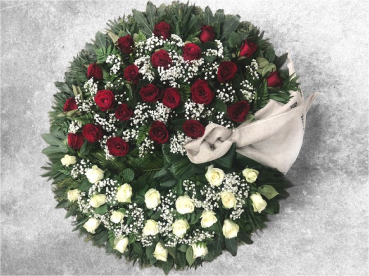 Bēru vainags  baltās un bordo rozes 0,9 m Nr.223