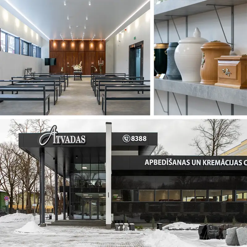 Atvadas.lv - Ceremony hall Main entrance and funeral accessories