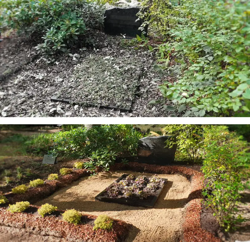 Pirms un pēc kapu uzkopšana un labiekārtošana