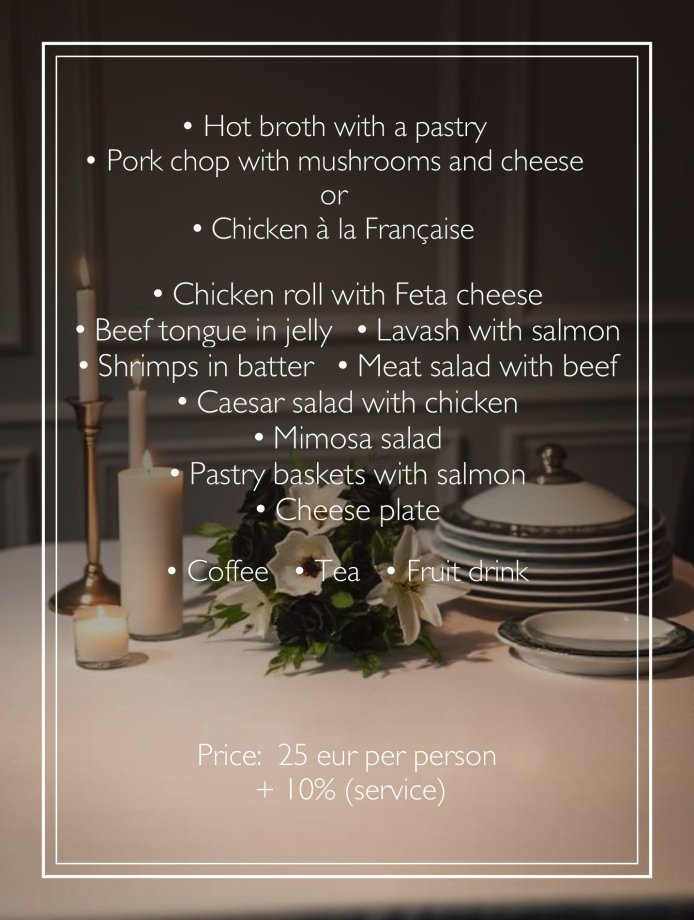 Funeral repast menu in Bolderaja - 25 eur