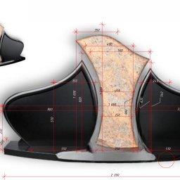 Preview image for  Divvietīgais kapakmens ar izliektu sarkano granīta akcentu Elegance A