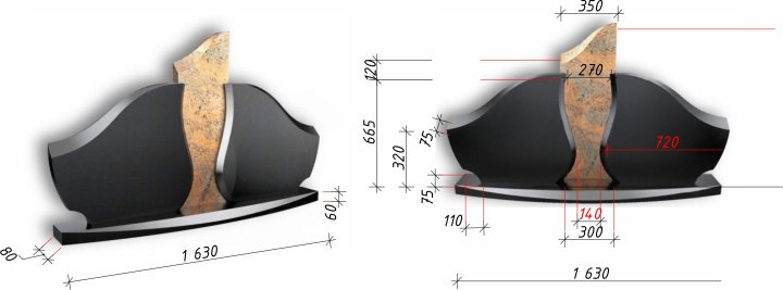 Divvietīgais kapakmens ar izliektu sarkano granīta akcentu Elegance B