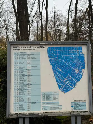 Informatīvais stends ar Miķeļa kapsētas karti